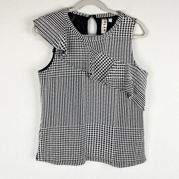 Dolan Anthropologie Black White Houndstooth Ruffle Sleeveless Top Size Small - Picture 1 of 6